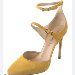 Tamara Mellon Suede Yellow D'orsay double Strap Heels